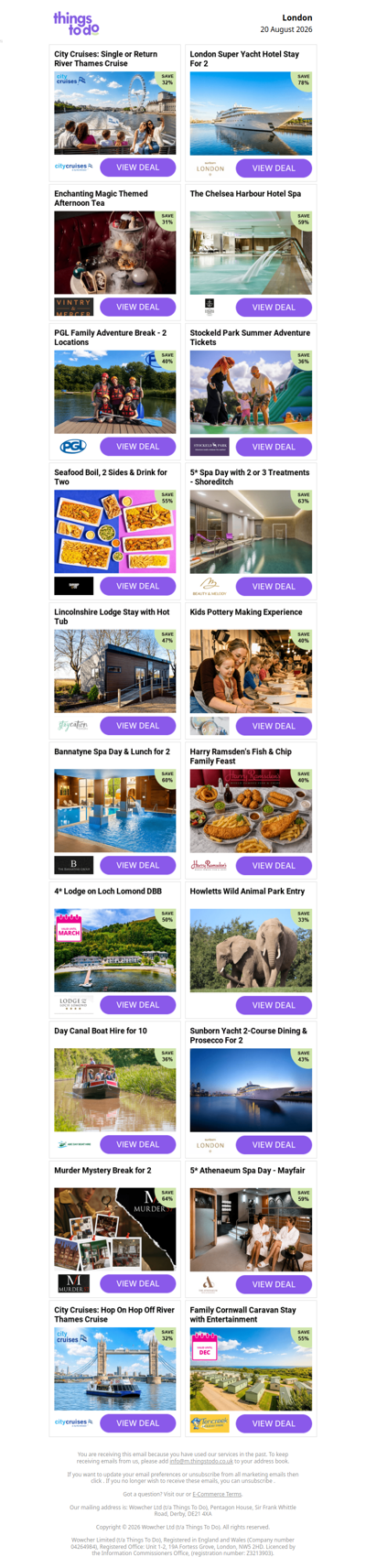 City Cruises: Single or Return River Thames Cruise |  London Super Yacht Hotel Stay For 2 | Enchanting Magic Themed Afternoon Tea | The Chelsea Harbour Hotel Spa | PGL Family Adventure Break - 2 Locations