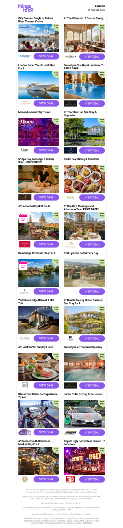 City Cruises: Single or Return River Thames Cruise | 4* The Clermont: 3 Course Dining |  London Super Yacht Hotel Stay For 2 | Bannatyne Spa Day & Lunch for 2 - PRICE DROP! | Moco Museum Entry Ticket - PRICE DROP!