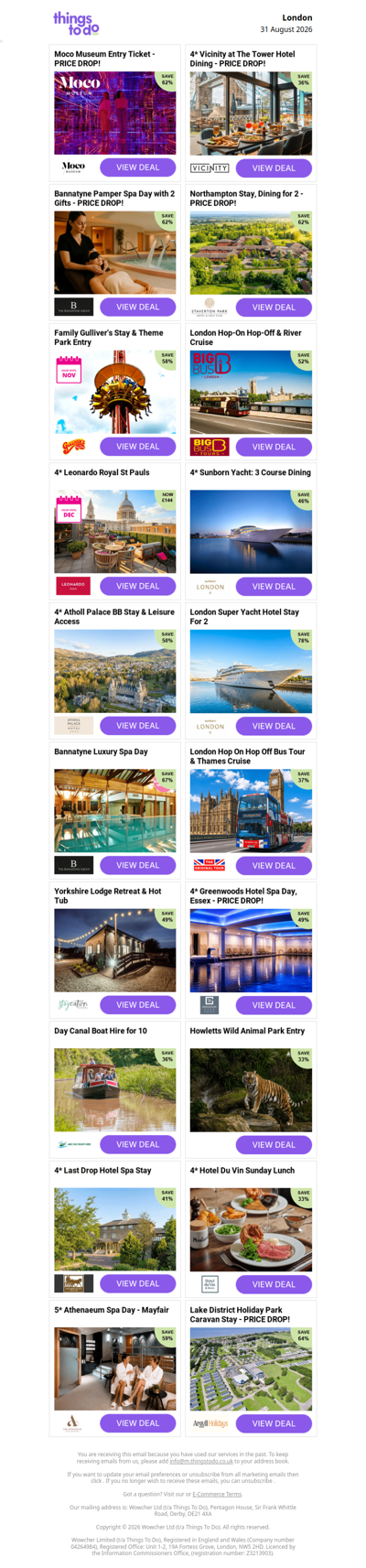 Moco Museum Entry Ticket - PRICE DROP! | 4* Vicinity at The Tower Hotel Dining - PRICE DROP! | Bannatyne Pamper Spa Day with 2 Gifts - PRICE DROP! | Northampton Stay, Dining for 2 - PRICE DROP! | Family Gulliver's Stay & Theme Park Entry