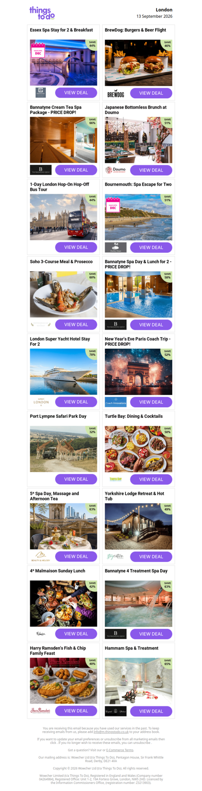 Essex Spa Stay for 2 & Breakfast | BrewDog: Burgers & Beer Flight | Bannatyne Cream Tea Spa Package - PRICE DROP! | Japanese Bottomless Brunch at Doumo | 1-Day London Hop-On Hop-Off Bus Tour