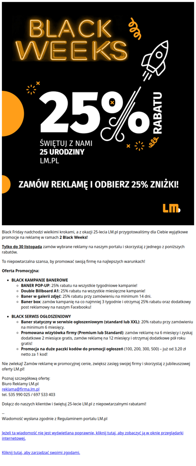 Black Weeks - wyjątkowe promocje na reklamę w LM.pl