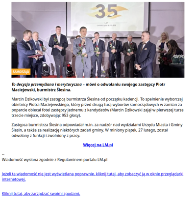 Zastępca burmistrza Ślesina odwołany. Piotr Maciejewski wyjaśnia powody decyzji