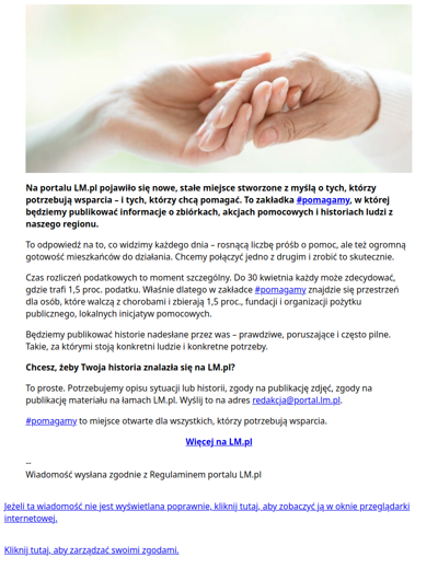 Chcesz nagłośnić zbiórkę lub akcję pomocową? #pomagamy na LM.pl to nowe miejsce wsparcia dla mieszkańców regionu