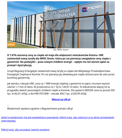 Od maja będą podwyżki za ciepło. To pierwsza taryfa uwzględniająca geotermię