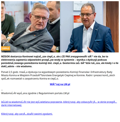 Henryk kontra Sławek. Starcie prezesów o ceny ciepła w Koninie