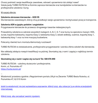 Zdobądź nowe uprawnienia i kwalifikacje ze Szkołą Jazdy TURBO RUTECKA w Koninie!