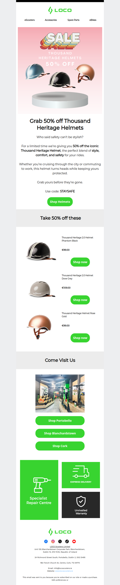 A WHOPPING 50% OFF helmets