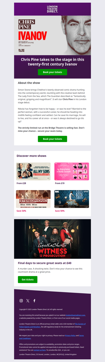 On sale 🚨 Chris Pine stars in Ivanov