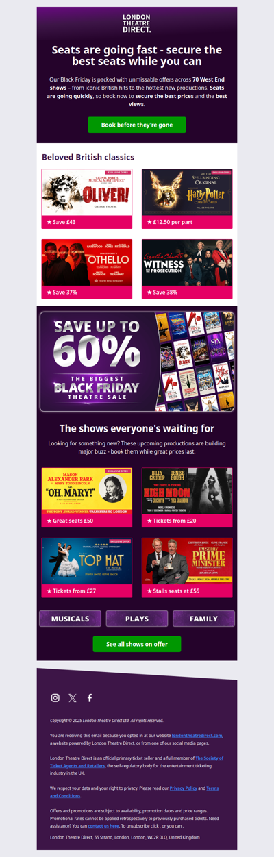 Going fast 💥 Black Friday's biggest theatre offers