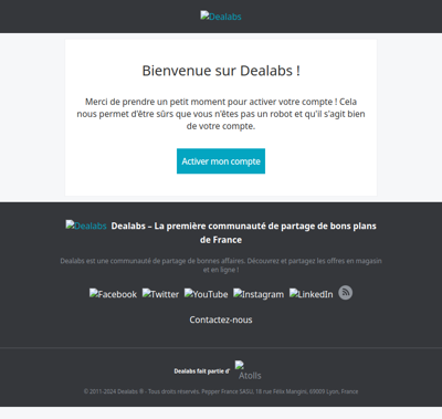 Activation de votre compte Dealabs