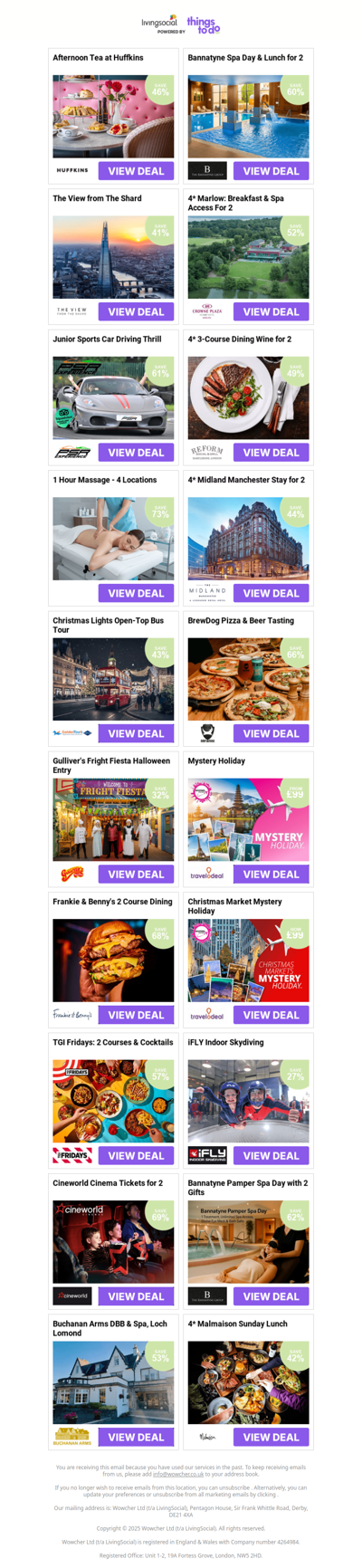 Afternoon Tea at Huffkins | Bannatyne Spa Day & Lunch for 2 | The View from The Shard | 4* Marlow: Breakfast & Spa Access For 2 | Junior Sports Car Driving Thrill