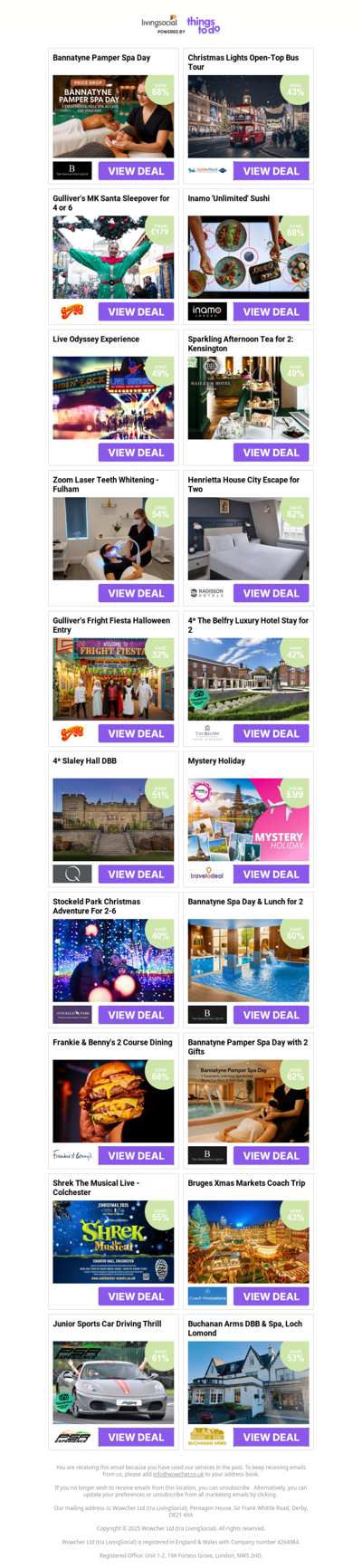 Bannatyne Pamper Spa Day | Christmas Lights Open-Top Bus Tour | Gulliver's MK Santa Sleepover for 4 or 6 | Inamo 'Unlimited' Sushi | Live Odyssey Experience