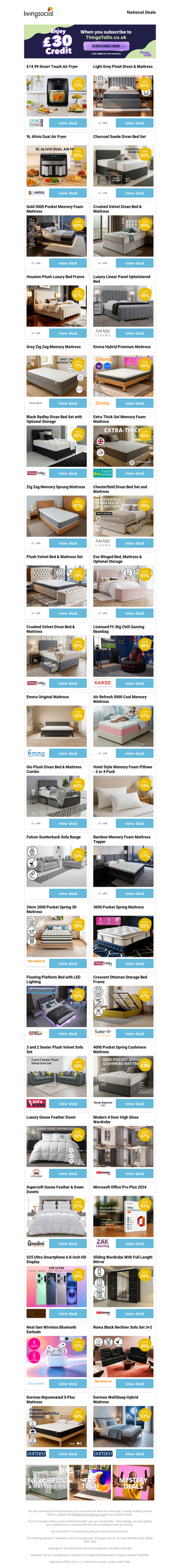 £14.99 Smart Touch Air Fryer  | Light Grey Plush Divan & Mattress | 9L Alivio Dual Air Fryer | Charcoal Suede Divan Bed Set | Gold 5000 Pocket Memory Foam Mattress