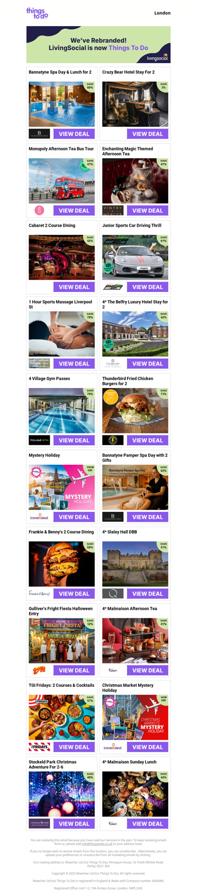 Bannatyne Spa Day & Lunch for 2 | Crazy Bear Hotel Stay For 2 | Monopoly Afternoon Tea Bus Tour | Enchanting Magic Themed Afternoon Tea | Cabaret 2 Course Dining