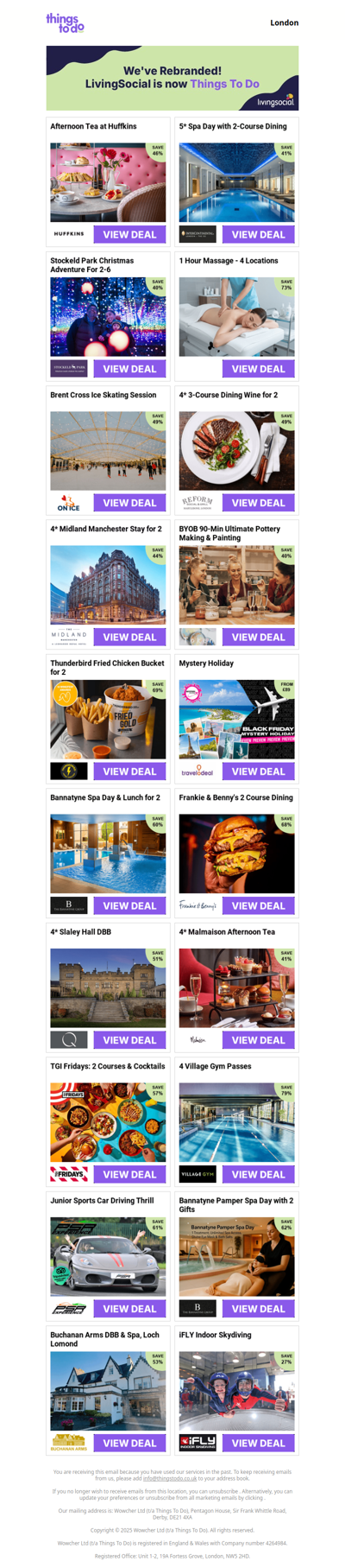 Afternoon Tea at Huffkins | 5* Spa Day with 2-Course Dining | Stockeld Park Christmas Adventure For 2-6 | 1 Hour Massage - 4 Locations | Brent Cross Ice Skating Session