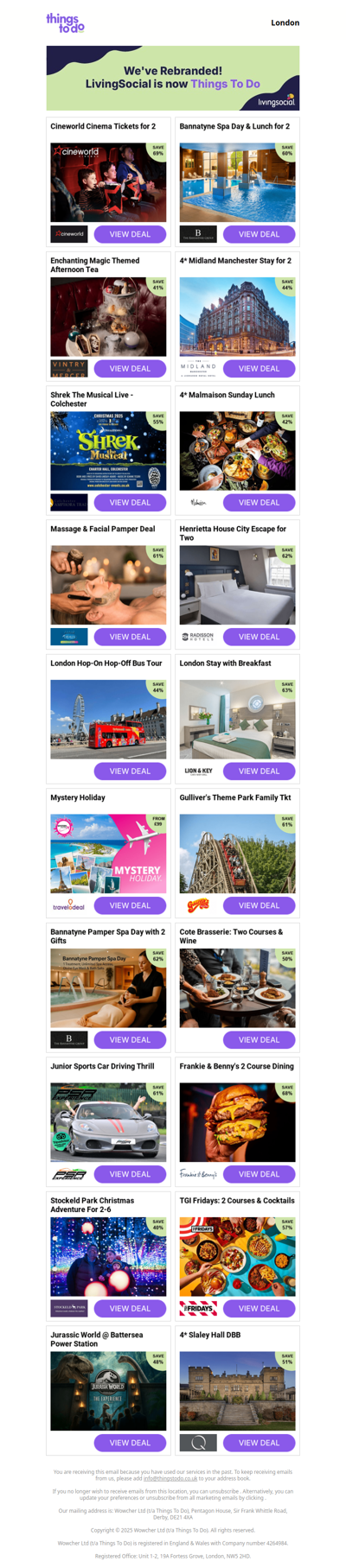 Cineworld Cinema Tickets for 2 | Bannatyne Spa Day & Lunch for 2 | Enchanting Magic Themed Afternoon Tea | 4* Midland Manchester Stay for 2 | Shrek The Musical Live - Colchester