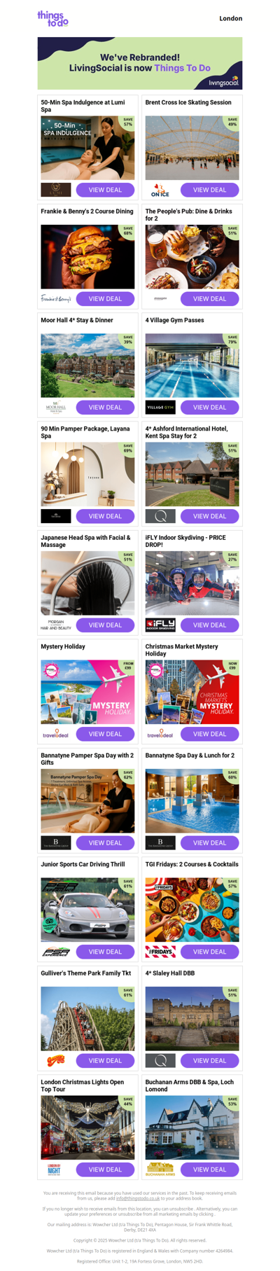 50-Min Spa Indulgence at Lumi Spa | Brent Cross Ice Skating Session | Frankie & Benny's 2 Course Dining | The People's Pub: Dine & Drinks for 2 | Moor Hall 4* Stay & Dinner