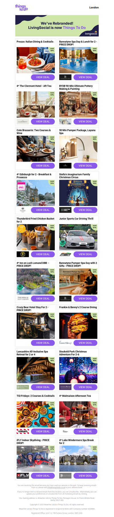 Prezzo: Italian Dining & Cocktails | Bannatyne Spa Day & Lunch for 2 - PRICE DROP! | 4* The Clermont Hotel - Aft Tea | BYOB 90-Min Ultimate Pottery Making & Painting | Cote Brasserie: Two Courses & Wine