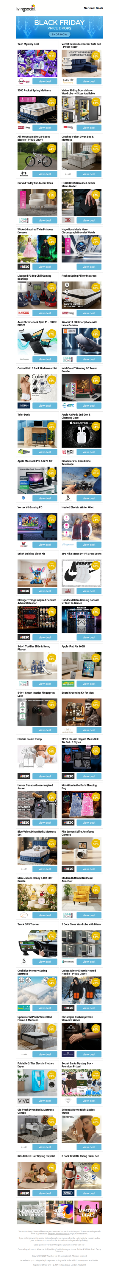 Tech Mystery Deal | Velvet Reversible Corner Sofa Bed - PRICE DROP! | 3000 Pocket Spring Mattress | Vision Sliding Doors Mirror Wardrobe - 4 Sizes Available | Aili Mountain Bike 21-Speed Bicycle - PRICE DROP!