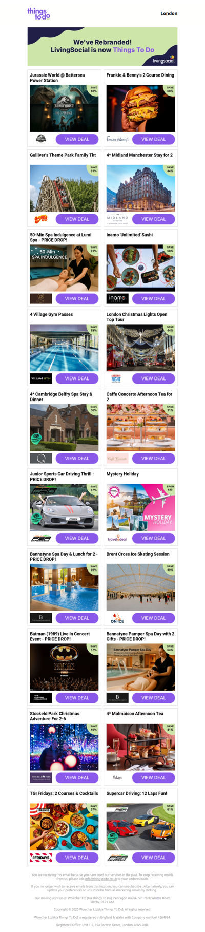 Jurassic World @ Battersea Power Station - PRICE DROP! | Frankie & Benny's 2 Course Dining | Gulliver's Theme Park Family Tkt | 4* Midland Manchester Stay for 2 | 50-Min Spa Indulgence at Lumi Spa - PRICE DROP!