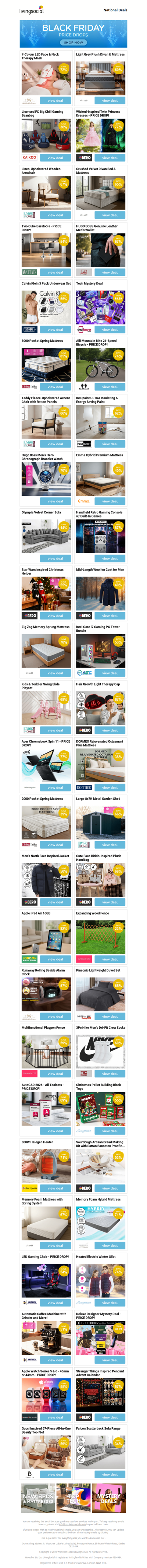 7-Colour LED Face & Neck Therapy Mask - PRICE DROP! | Light Grey Plush Divan & Mattress - PRICE DROP! | Licensed FC Big Chill Gaming Beanbag - PRICE DROP! | Wicked-Inspired Twin Princess Dresses - PRICE DROP! | Linen-Upholstered Wooden Armchair