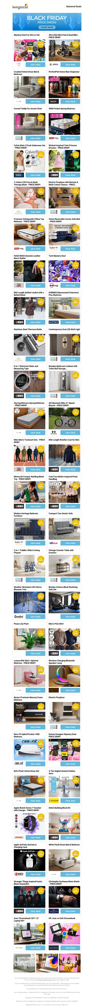 Mystery Deal For Him or Her | 49cc Kids Mini Petrol Quad Bike - PRICE DROP! | Crushed Velvet Divan Bed & Mattress - PRICE DROP! | PerfectPint Home Beer Dispenser | Curved Teddy Fur Accent Chair