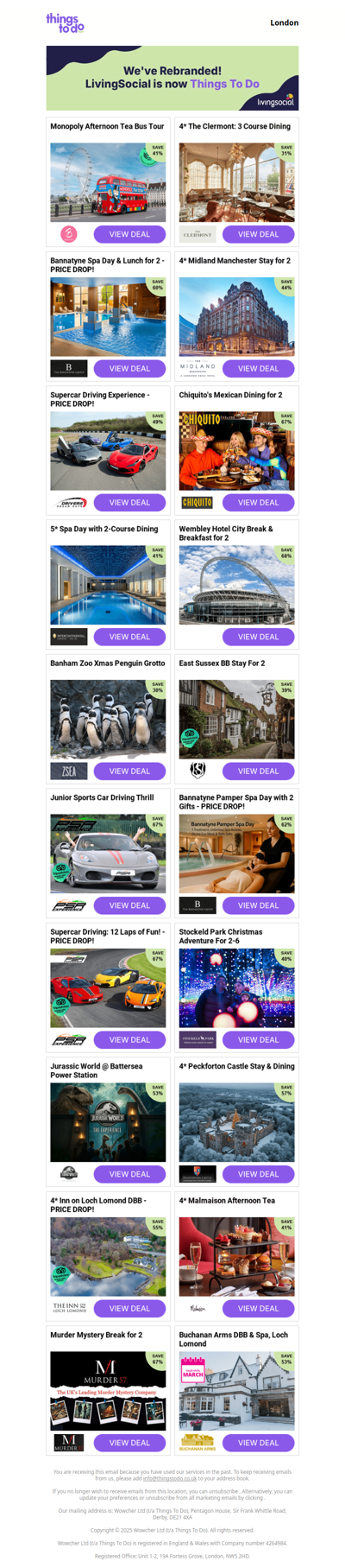 Monopoly Afternoon Tea Bus Tour | 4* The Clermont: 3 Course Dining | Bannatyne Spa Day & Lunch for 2 - PRICE DROP! | 4* Midland Manchester Stay for 2 | Supercar Driving Experience - PRICE DROP!