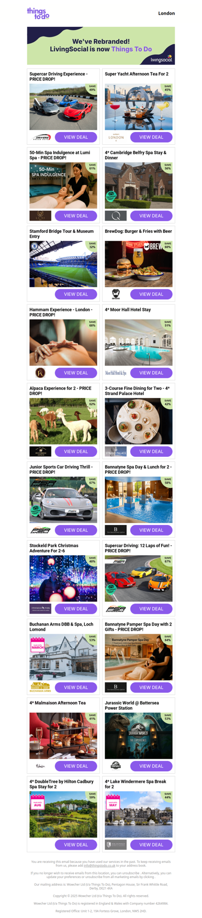 Supercar Driving Experience - PRICE DROP! | Super Yacht Afternoon Tea For 2 | 50-Min Spa Indulgence at Lumi Spa - PRICE DROP! | 4* Cambridge Belfry Spa Stay & Dinner | Stamford Bridge Tour & Museum Entry