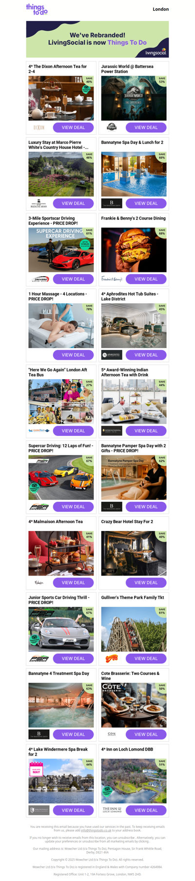 4* The Dixon Afternoon Tea for 2-4 - PRICE DROP! | Jurassic World @ Battersea Power Station | Luxury Stay at Marco Pierre White's Country House Hotel - PRICE DROP! | Bannatyne Spa Day & Lunch for 2 - PRICE DROP! | 3-Mile Sportscar Driving Experience - PRICE DROP!