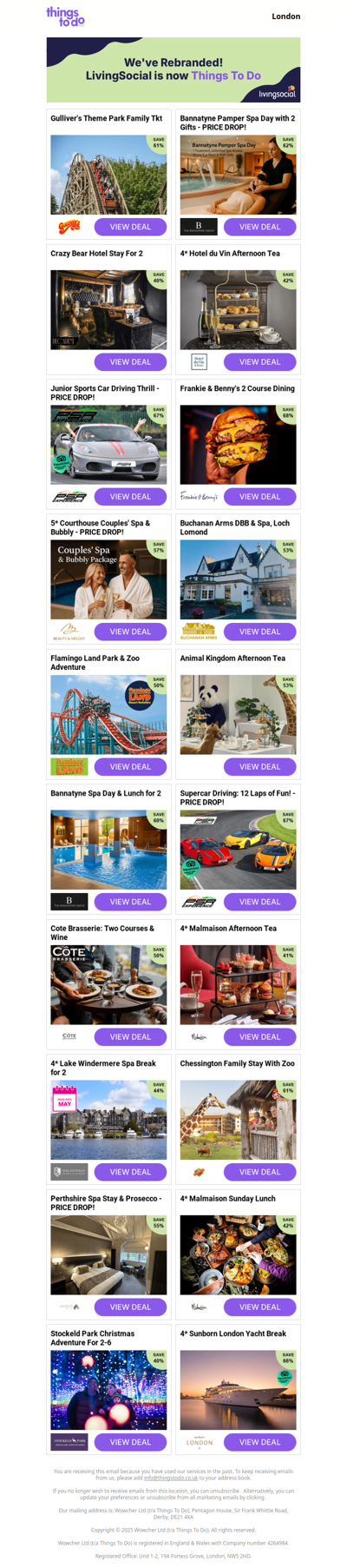 Gulliver's Theme Park Family Tkt | Bannatyne Pamper Spa Day with 2 Gifts - PRICE DROP! | Crazy Bear Hotel Stay For 2 - PRICE DROP! | 4* Hotel du Vin Afternoon Tea | Junior Sports Car Driving Thrill - PRICE DROP!