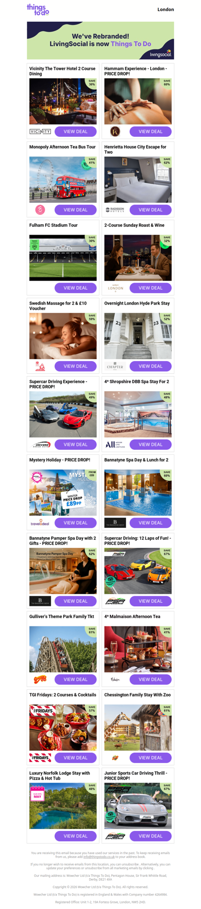 Vicinity The Tower Hotel 2 Course Dining | Hammam Experience - London - PRICE DROP! | Monopoly Afternoon Tea Bus Tour | Henrietta House City Escape for Two | Fulham FC Stadium Tour