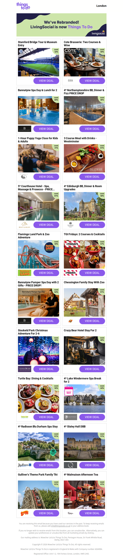 Stamford Bridge Tour & Museum Entry | Cote Brasserie: Two Courses & Wine | Bannatyne Spa Day & Lunch for 2 - PRICE DROP! | 4* Northamptonshire BB, Dinner & Fizz PRICE DROP | 1-Hour Puppy Yoga Class for Kids & Adults