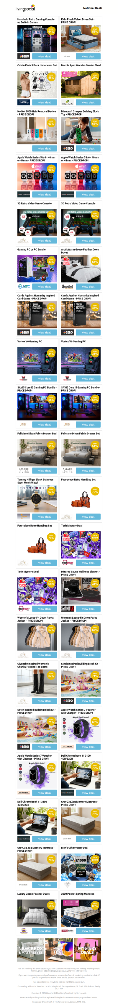 Handheld Retro Gaming Console w/ Built-In Games | Kid's Plush Velvet Divan Set - PRICE DROP! | Calvin Klein 3 Pack Underwear Set - PRICE DROP! | Mercia Apex Wooden Garden Shed | No!No! 8800 Hair Removal Device - PRICE DROP!