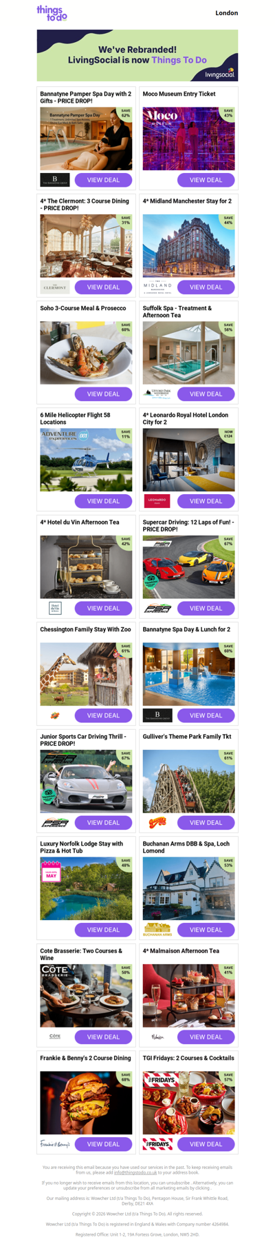 Bannatyne Pamper Spa Day with 2 Gifts - PRICE DROP! | Moco Museum Entry Ticket | 4* The Clermont: 3 Course Dining - PRICE DROP! | 4* Midland Manchester Stay for 2 | Soho 3-Course Meal & Prosecco