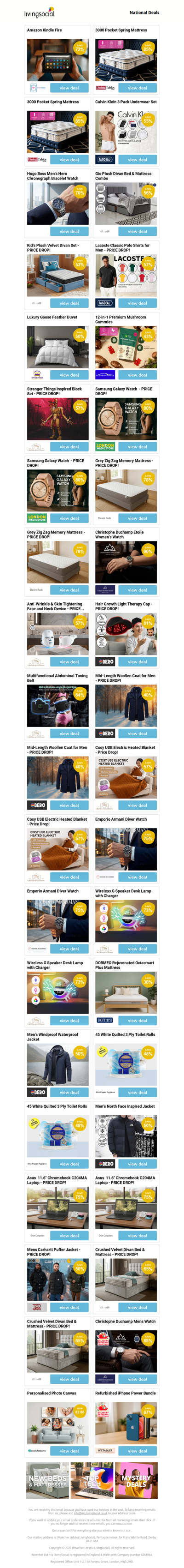 Amazon Kindle Fire | 3000 Pocket Spring Mattress | 3000 Pocket Spring Mattress | Calvin Klein 3 Pack Underwear Set | Hugo Boss Men's Hero Chronograph Bracelet Watch