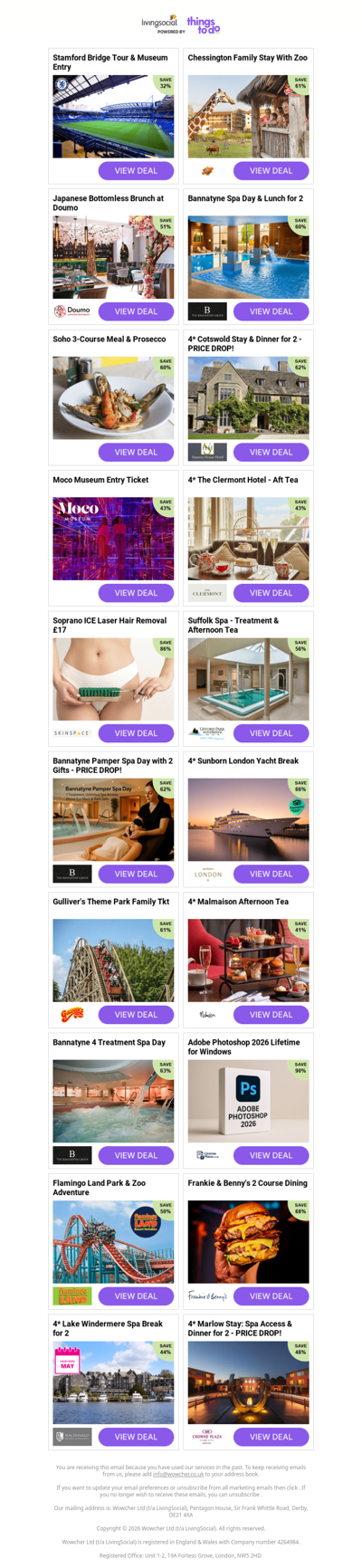 Stamford Bridge Tour & Museum Entry | Chessington Family Stay With Zoo | Japanese Bottomless Brunch at Doumo | Bannatyne Spa Day & Lunch for 2 | Soho 3-Course Meal & Prosecco