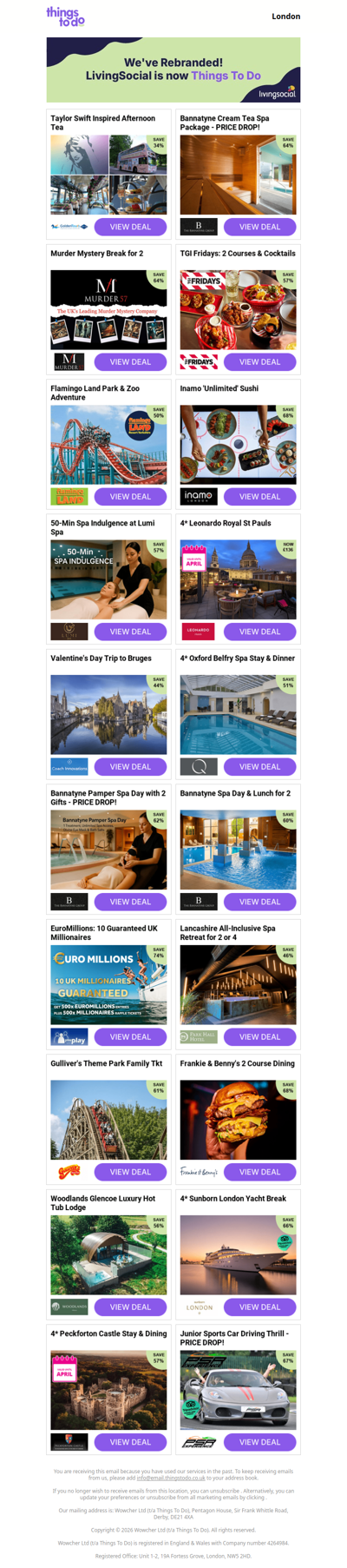 Taylor Swift Inspired Afternoon Tea | Bannatyne Cream Tea Spa Package - PRICE DROP! | Murder Mystery Break for 2 | TGI Fridays: 2 Courses & Cocktails | Flamingo Land Park & Zoo Adventure