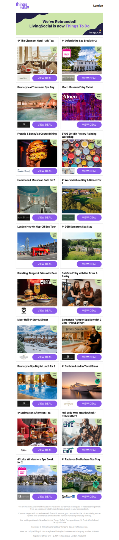 4* The Clermont Hotel - Aft Tea | 4* Oxfordshire Spa Break for 2 | Bannatyne 4 Treatment Spa Day | Moco Museum Entry Ticket | Frankie & Benny's 2 Course Dining