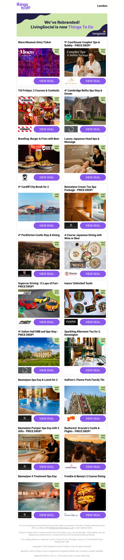 Moco Museum Entry Ticket | 5* Courthouse Couples' Spa & Bubbly - PRICE DROP! | TGI Fridays: 2 Courses & Cocktails | 4* Cambridge Belfry Spa Stay & Dinner | BrewDog: Burger & Fries with Beer