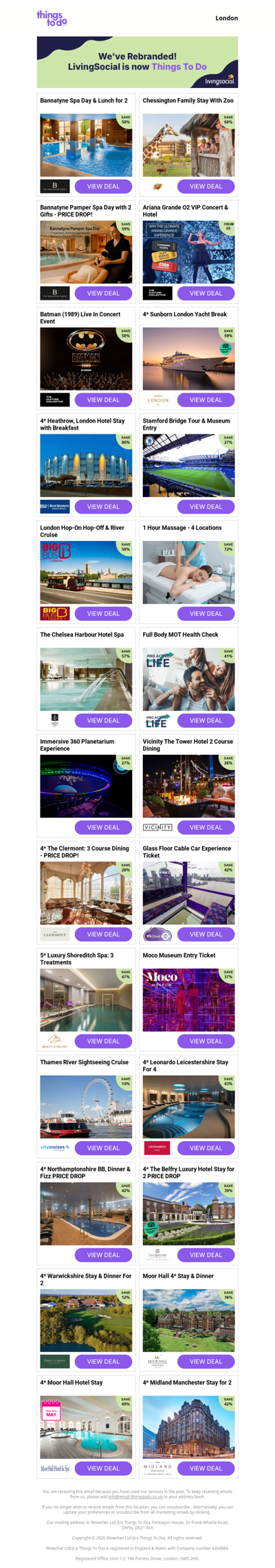 Bannatyne Spa Day & Lunch for 2 | Chessington Family Stay With Zoo | Bannatyne Pamper Spa Day with 2 Gifts - PRICE DROP! | Ariana Grande O2 VIP Concert & Hotel | Batman (1989) Live In Concert Event