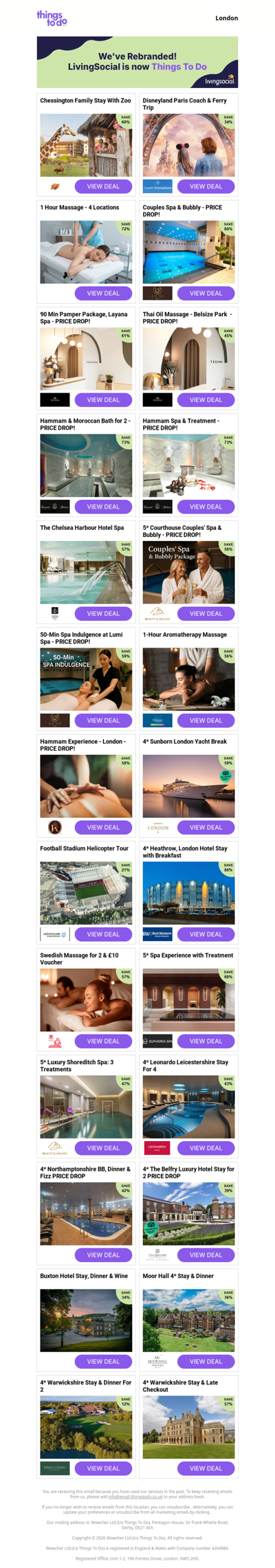 Chessington Family Stay With Zoo | Disneyland Paris Coach & Ferry Trip | 1 Hour Massage - 4 Locations | Couples Spa & Bubbly - PRICE DROP! | 90 Min Pamper Package, Layana Spa - PRICE DROP!