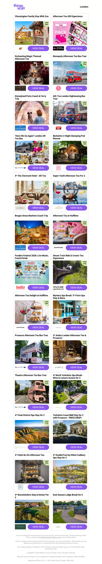 Chessington Family Stay With Zoo | Afternoon Tea Gift Experience | Enchanting Magic Themed Afternoon Tea | Monopoly Afternoon Tea Bus Tour | Disneyland Paris Coach & Ferry Trip