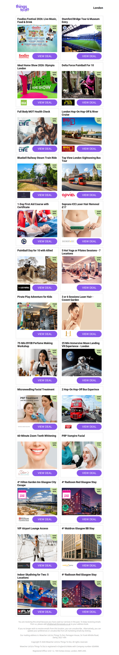 Foodies Festival 2026: Live Music, Food & Drink | Stamford Bridge Tour & Museum Entry | Ideal Home Show 2026: Olympia London | Delta Force Paintball For 10 | Full Body MOT Health Check