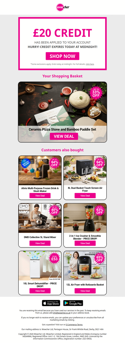 Your £20 credit expires at midnight