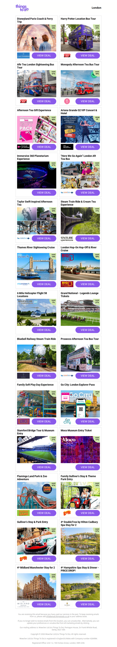 Disneyland Paris Coach & Ferry Trip | Harry Potter Location Bus Tour | Aftr Tea London Sightseeing Bus Tour | Monopoly Afternoon Tea Bus Tour | Afternoon Tea Gift Experience