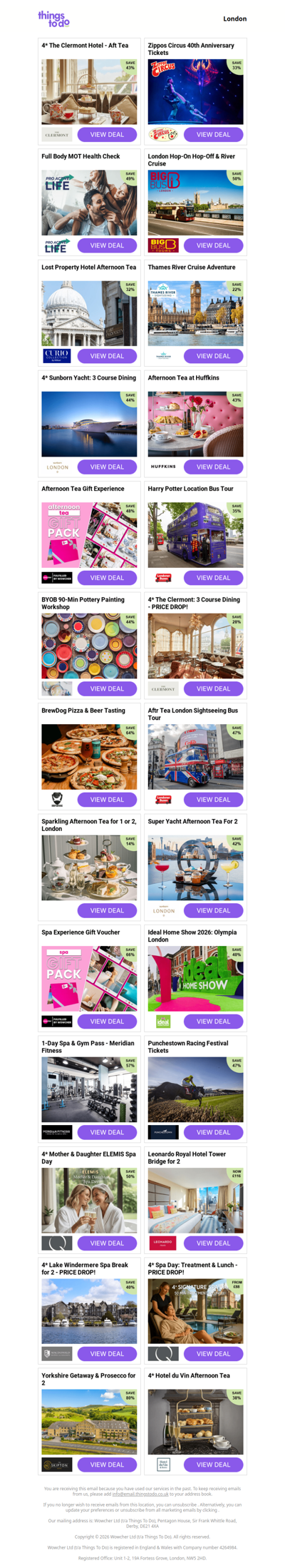 4* The Clermont Hotel - Aft Tea - PRICE DROP! | Zippos Circus 40th Anniversary Tickets | Full Body MOT Health Check | London Hop-On Hop-Off & River Cruise | 4* Afternoon Tea At Lost Property Hotel, St Paul's