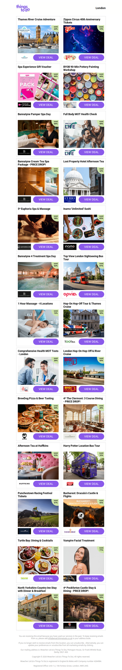 Thames River Cruise Adventure | Zippos Circus 40th Anniversary Tickets | Spa Experience Gift Voucher | BYOB 90-Min Pottery Painting Workshop | Bannatyne Pamper Spa Day