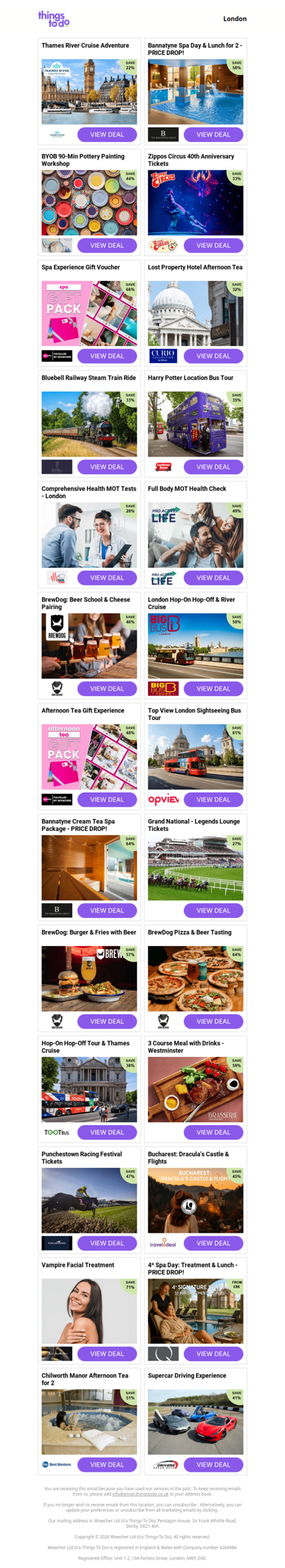 Thames River Cruise Adventure | Bannatyne Spa Day & Lunch for 2 - PRICE DROP! | BYOB 90-Min Pottery Painting Workshop | Zippos Circus 40th Anniversary Tickets | Spa Experience Gift Voucher