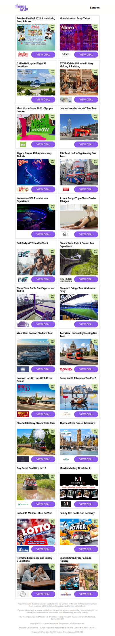 Foodies Festival 2026: Live Music, Food & Drink | Moco Museum Entry Ticket - PRICE DROP! | 6 Mile Helicopter Flight 58 Locations | BYOB 90-Min Ultimate Pottery Making & Painting | Ideal Home Show 2026: Olympia London