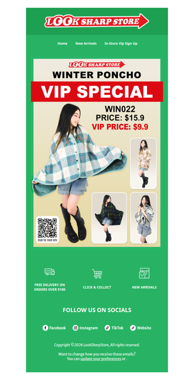 Sign up & grab your $9.90 poncho!